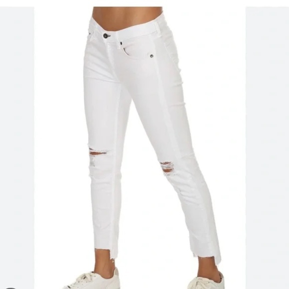 Rag‎ & Bone White Distressed Skinny Jeans Step Hem Size 24